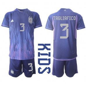 Maillot de foot Argentine Nicolas Tagliafico #3 Extérieur enfant Monde 2022 Manches Courte (+ pantalon court)